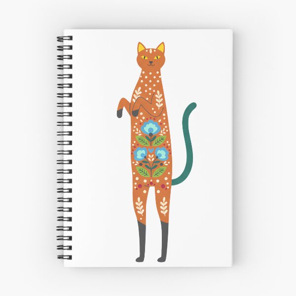 Item preview, Tall Slender Smiling Folk Art Cat with Bright Floral Coat – Scandinavian Folk Art Fusion by heidiannemorris © designed and sold by FOLK ART FUSION by heidiannemorris.