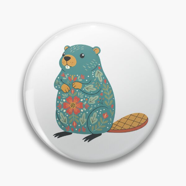 Item preview, Tall Upright Smiling Folk Art Beaver with Bright Floral Coat – Scandinavian Folk Art Fusion by heidiannemorris © designed and sold by FOLK ART FUSION by heidiannemorris.