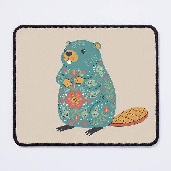 Item preview, Tall Upright Smiling Folk Art Beaver with Bright Floral Coat – Scandinavian Folk Art Fusion by heidiannemorris © designed and sold by FOLK ART FUSION by heidiannemorris.