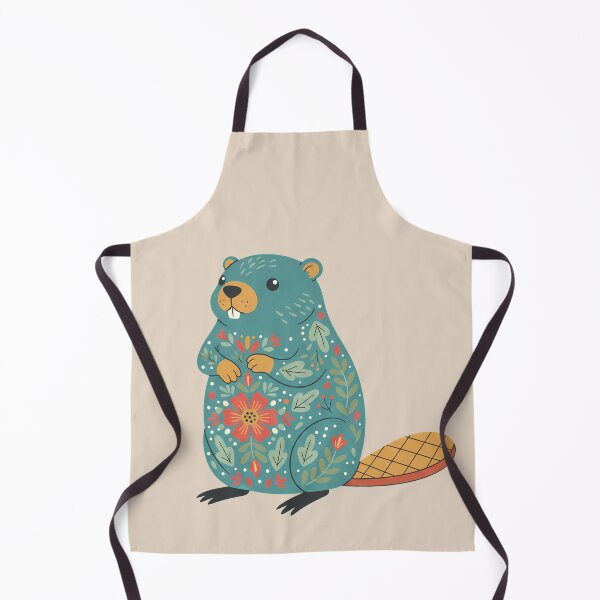 Item preview, Tall Upright Smiling Folk Art Beaver with Bright Floral Coat – Scandinavian Folk Art Fusion by heidiannemorris © designed and sold by FOLK ART FUSION by heidiannemorris.