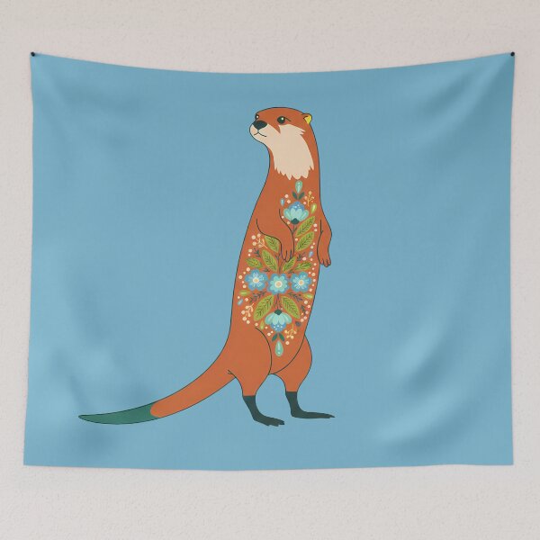 Item preview, Graceful Gentle Folk Art Otter with Bright Floral Patterns – Scandinavian Folk Art Fusion by heidiannemorris © designed and sold by FOLK ART FUSION by heidiannemorris.