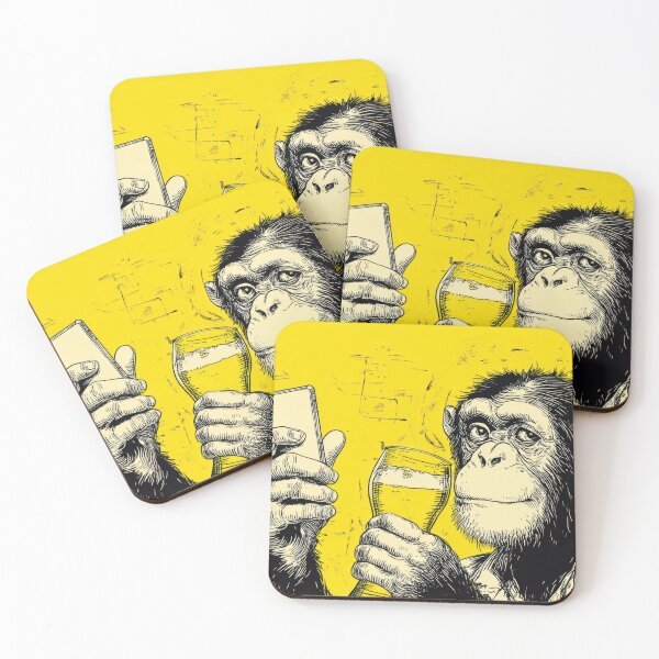 Item preview, Monkey holds phone and drink in hand designed and sold by anytka.