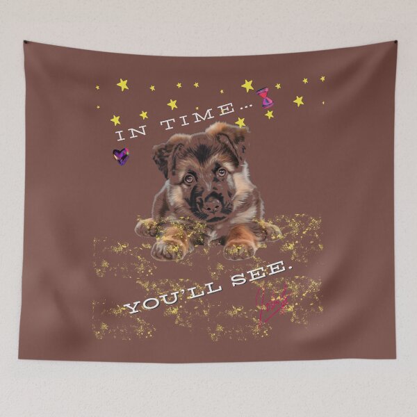 Item preview, In Time… You’ll See – Realistic German Shepherd Puppy Side Eye Shirt, Sticker, Poster designed and sold by InkWaveX.