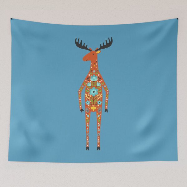 Item preview, Tall Gentle Folk Art Moose with Decorative Floral Coat – Scandinavian Folk Art Fusion by heidiannemorris © designed and sold by FOLK ART FUSION by heidiannemorris.