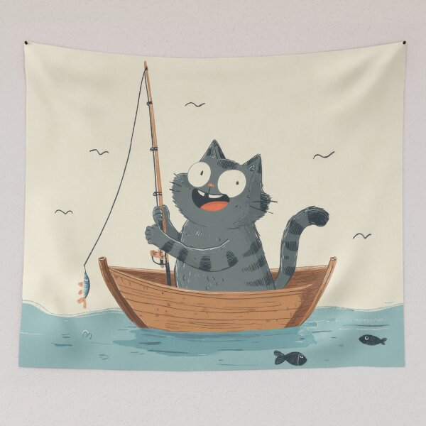 Item preview, Cat enjoys fishing in a small boat designed and sold by anytka.