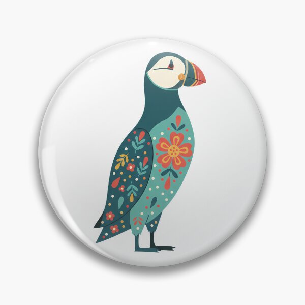 Item preview, Bright‑Eyed Hopeful Folk Art Puffin with Decorative Floral Chest – Scandinavian Folk Art Fusion by heidiannemorris © designed and sold by FOLK ART FUSION by heidiannemorris.