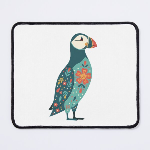 Item preview, Bright‑Eyed Hopeful Folk Art Puffin with Decorative Floral Chest – Scandinavian Folk Art Fusion by heidiannemorris © designed and sold by FOLK ART FUSION by heidiannemorris.