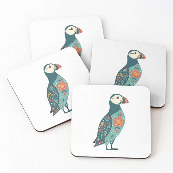 Item preview, Bright‑Eyed Hopeful Folk Art Puffin with Decorative Floral Chest – Scandinavian Folk Art Fusion by heidiannemorris © designed and sold by FOLK ART FUSION by heidiannemorris.