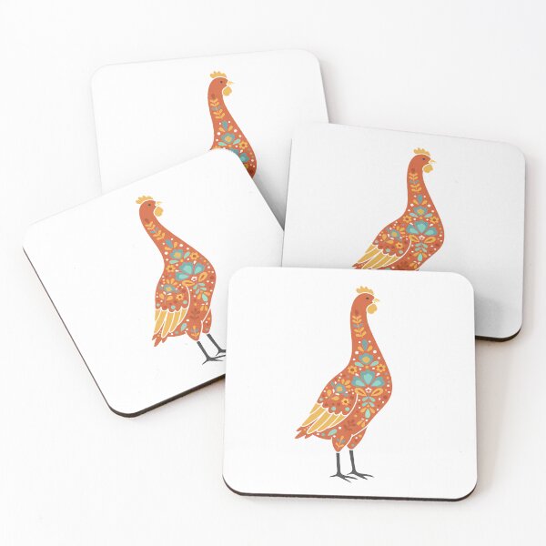 Item preview, Bright‑Feathered Cheerful Folk Art Chicken with Decorative Floral Coat – Scandinavian Folk Art Fusion by heidiannemorris © designed and sold by FOLK ART FUSION by heidiannemorris.