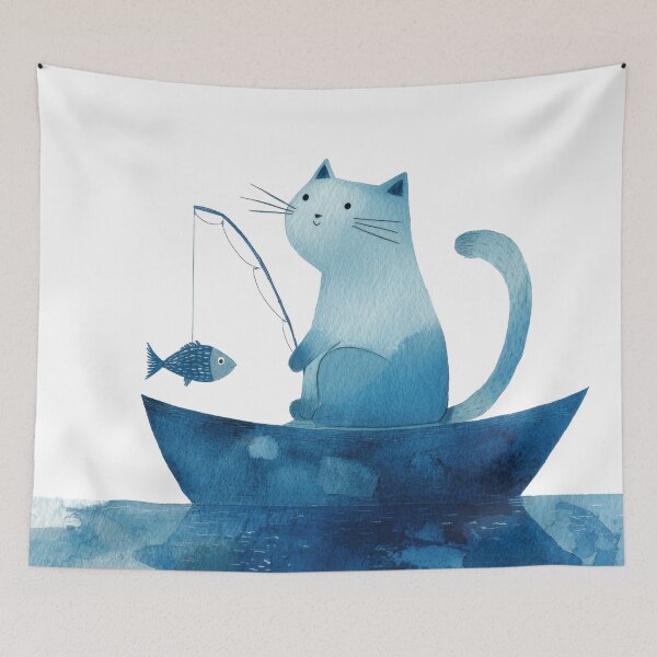 Item preview, Cat fishing in a small boat designed and sold by anytka.