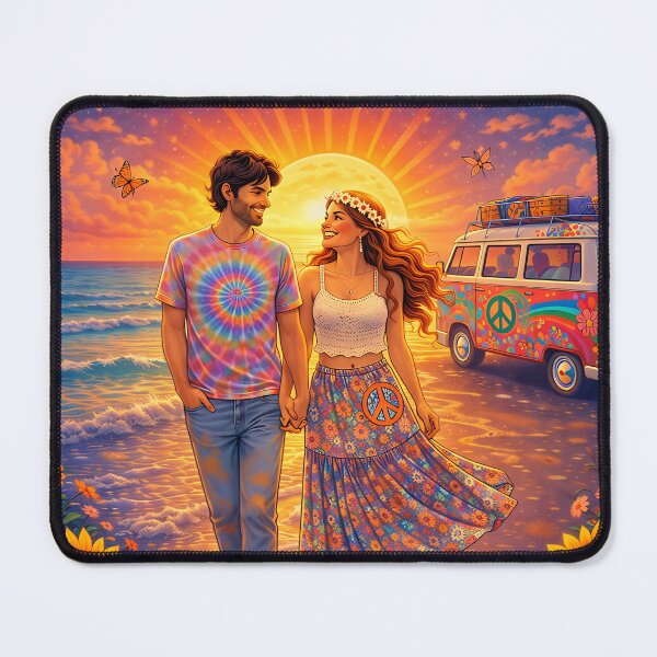 Item preview, Hippie Sunset Couple Art – Boho Camper Van Beach Scene, Retro Van Life Aesthetic Design designed and sold by Digital Culture Studio.