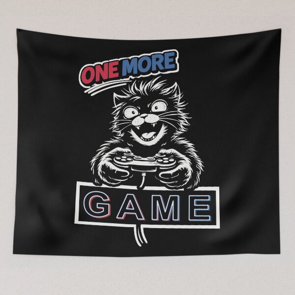 Item preview, One More Game Neon Gamer Cat Funny Gaming Meme RGB Gaming Aesthetic Video Game Cat Design designed and sold by MonNoir.