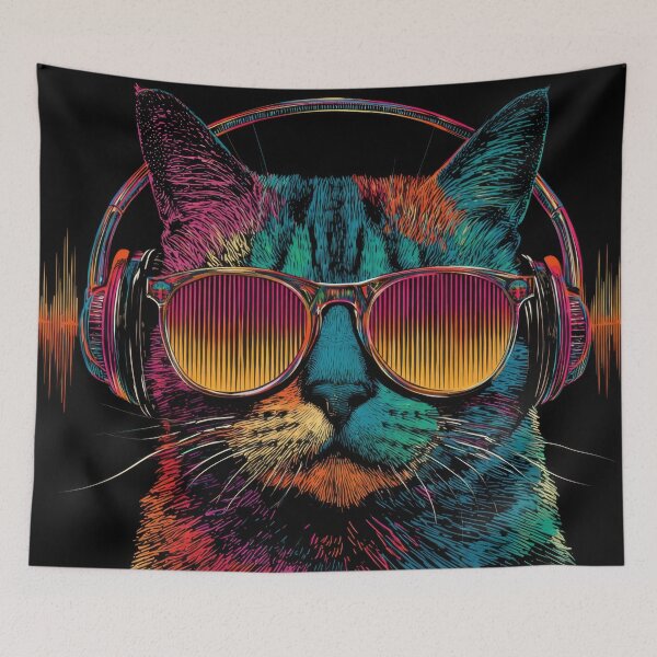 Item preview, Cat listening to music with glasses designed and sold by anytka.