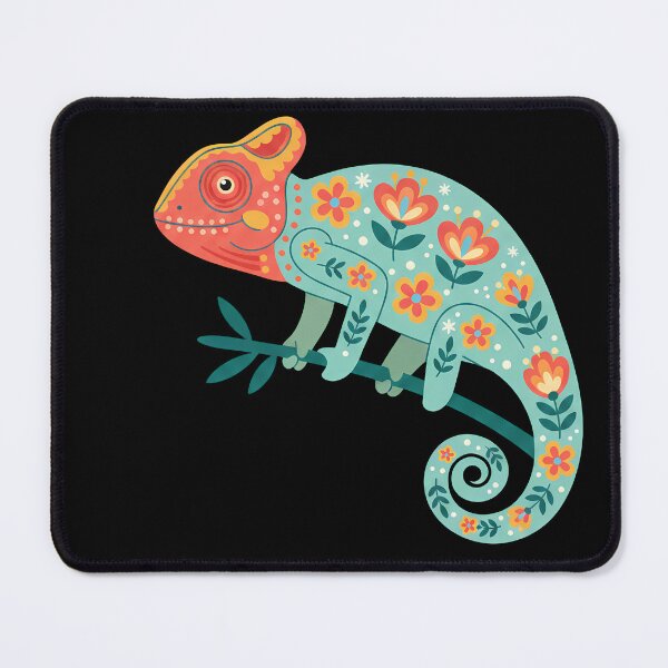 Item preview, Bright‑Coated Gentle Folk Art Panther Chameleon with Decorative Floral Patterns – Scandinavian Folk Art Fusion by heidiannemorris © designed and sold by FOLK ART FUSION.