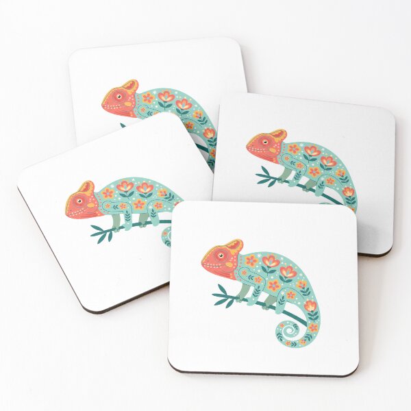 Item preview, Bright‑Coated Gentle Folk Art Panther Chameleon with Decorative Floral Patterns – Scandinavian Folk Art Fusion by heidiannemorris © designed and sold by FOLK ART FUSION by heidiannemorris.