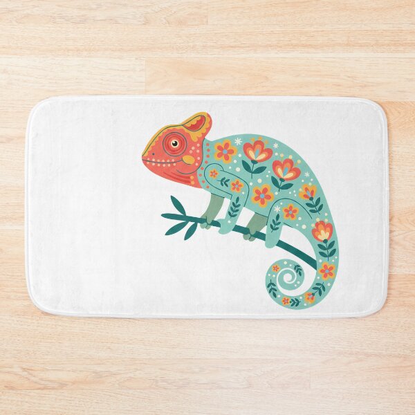 Item preview, Bright‑Coated Gentle Folk Art Panther Chameleon with Decorative Floral Patterns – Scandinavian Folk Art Fusion by heidiannemorris © designed and sold by FOLK ART FUSION by heidiannemorris.