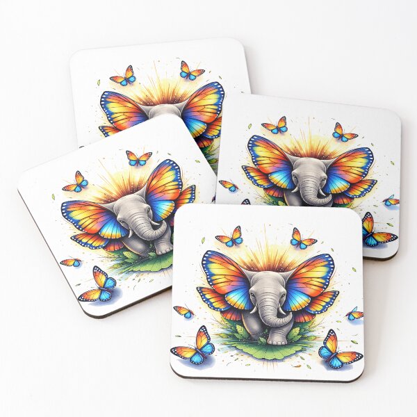 Item preview, Whimsical Elephant Butterfly Hybrid – Gray Elephant with Rainbow Wings Fantasy Art designed and sold by bambooks.tabooks.