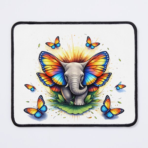 Item preview, Whimsical Elephant Butterfly Hybrid – Gray Elephant with Rainbow Wings Fantasy Art designed and sold by bambooks.tabooks.