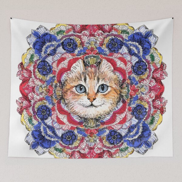 Item preview, Floral Mandala Art cat – Intricate Flower Mandala Design designed and sold by Anime9122.