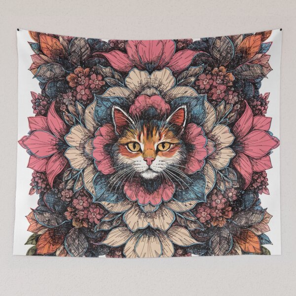 Item preview, Floral Mandala Art cat – Intricate Flower Mandala Design designed and sold by Anime9122.