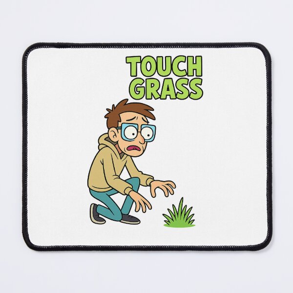 Item preview, “Touch Grass” Meme Illustration – Nervous Guy Afraid of Grass – Funny Internet Culture Design designed and sold by Donsean22.