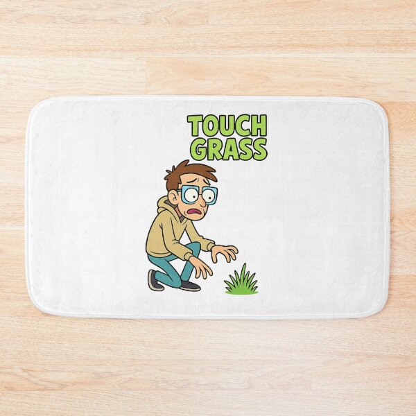 Item preview, “Touch Grass” Meme Illustration – Nervous Guy Afraid of Grass – Funny Internet Culture Design designed and sold by Donsean22.