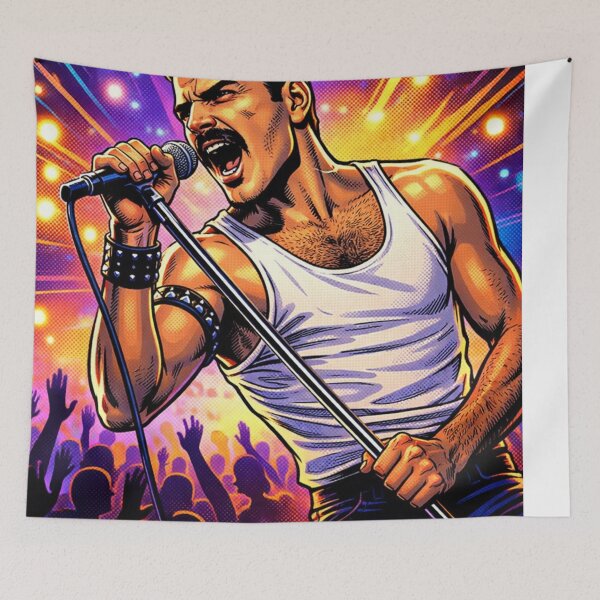 Item preview, Freddie Mercury Comic HQ Neon Rock Stage Power Legendary Icon Illustration designed and sold by SHOCAMPOS DESIGNS .