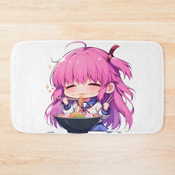 Item preview, Yuri Nakamura Angel Beats Kawaii Ramen Chibi Pink Hair Smile designed and sold by mildaclairmo.
