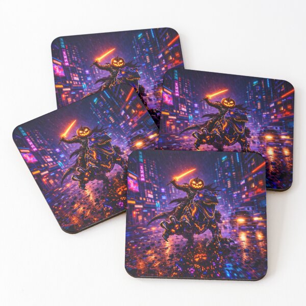 Item preview, Headless Horseman Neon Rampage – Cyberpunk Fantasy Halloween Art designed and sold by TheHorsemanRidesAgain.