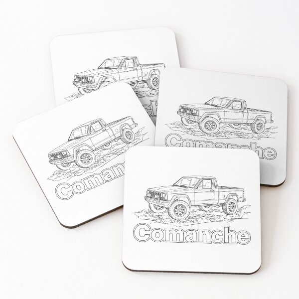 Item preview, Comanche MJ Pickup Offroad 4x4 Lifted Truck White Line Art Black designed and sold by Off-Road-Zone.