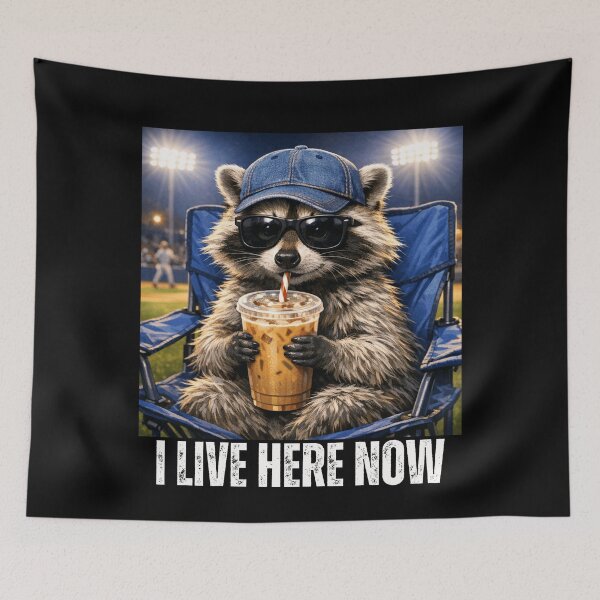 Item preview, Funny Raccoon Baseball Iced Coffee Lover I Live Here Now designed and sold by Ali-printshop.