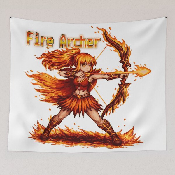 Item preview, Fire Archer Pixel Art RPG Fantasy Flame Bow Girl Gaming Anime Design designed and sold by AmazingEG.
