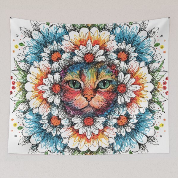 Item preview, Floral Mandala Art cat – Intricate Flower Mandala Design designed and sold by Anime9122.