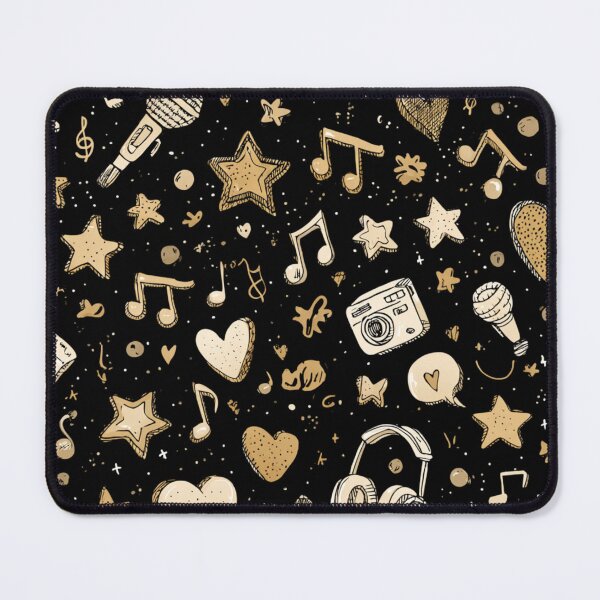 Item preview, Music Pattern Black Beige | Stars Hearts Microphone Headphones Notes Illustration designed and sold by LAtelierNoir.