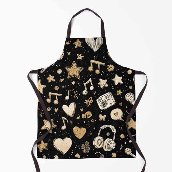 Item preview, Music Pattern Black Beige | Stars Hearts Microphone Headphones Notes Illustration designed and sold by LAtelierNoir.