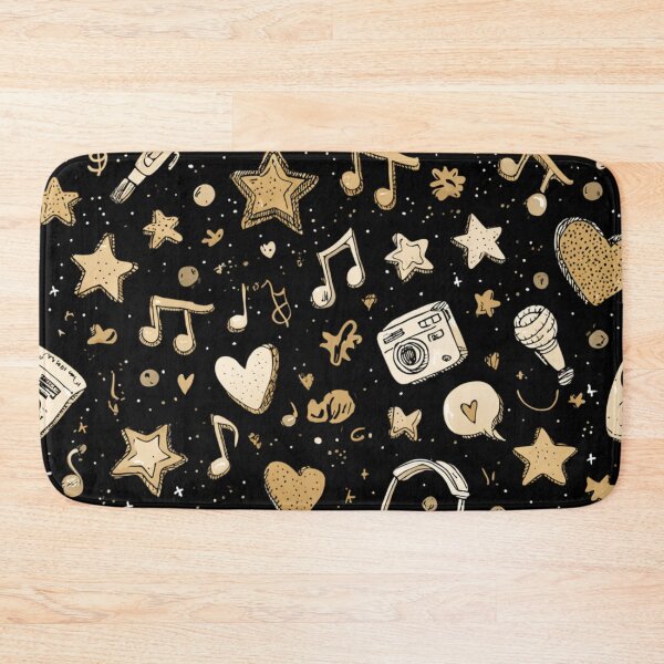 Item preview, Music Pattern Black Beige | Stars Hearts Microphone Headphones Notes Illustration designed and sold by LAtelierNoir.