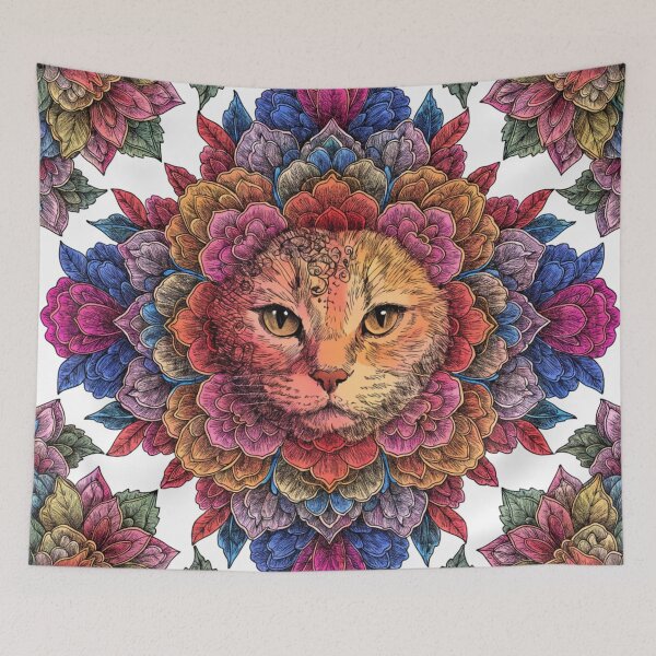 Item preview, Floral Mandala Art cat – Intricate Flower Mandala Design designed and sold by Anime9122.