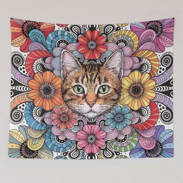 Item preview, Floral Mandala Art cat – Intricate Flower Mandala Design designed and sold by Anime9122.