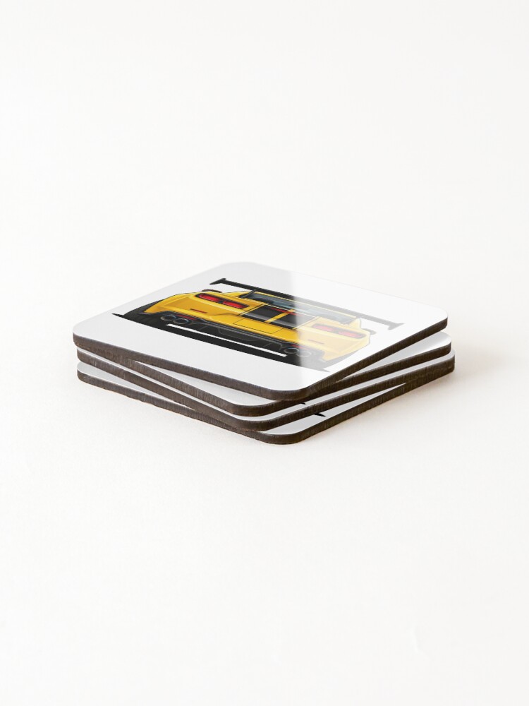 Thumbnail 4 of 5, Coasters (Set of 4), Yellow Muscle Car Rear View – Racing Stripe Performance Design designed and sold by PixelArt8bit.