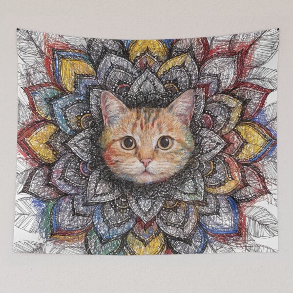 Item preview, Floral Mandala Art cat – Intricate Flower Mandala Design designed and sold by Anime9122.