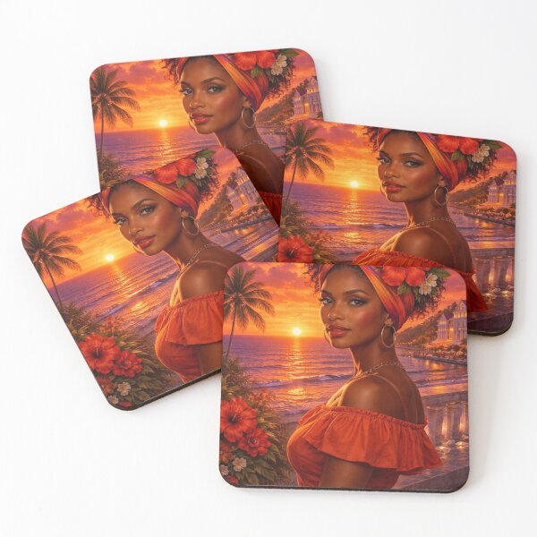 Item preview, Caribbean Sunset Woman- Tropical Curaçao Art Print designed and sold by Arte di Bam.