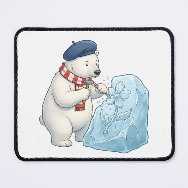 Item preview, Whimsical Polar Bear Ice Sculptor Carving a Flower Illustration designed and sold by Kvarny.
