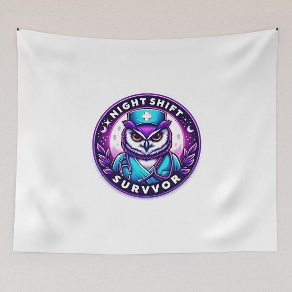 Item preview, Funny Night Shift Survivor Owl Nurse Sticker designed and sold by JobVibeStudio.