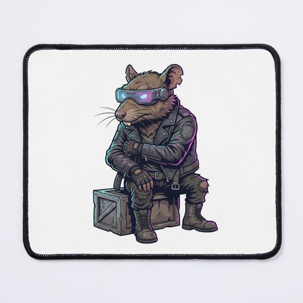 Item preview, Futuristic Cyberpunk Rat Warrior in Leather Jacket and Tech Visor designed and sold by Kvarny.