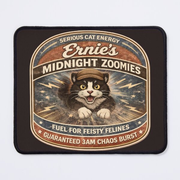Item preview, Ernie's Midnight Zoomies Fuel - Funny Cat Shirt, Vintage Cat Lover Gift, Retro Zoomies Design, Domestic Cat Chaos designed and sold by Halejo68.
