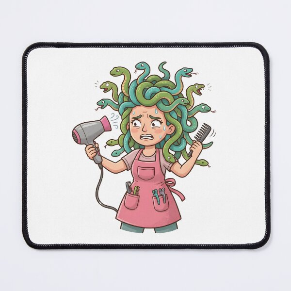 Item preview, Stressed Medusa Hairdresser Struggling with Snake Hair Illustration designed and sold by Kvarny.