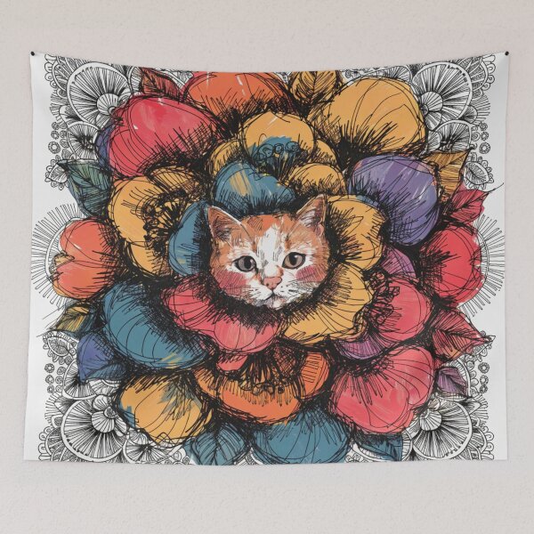 Item preview, Floral Mandala Art cat – Intricate Flower Mandala Design designed and sold by Anime9122.