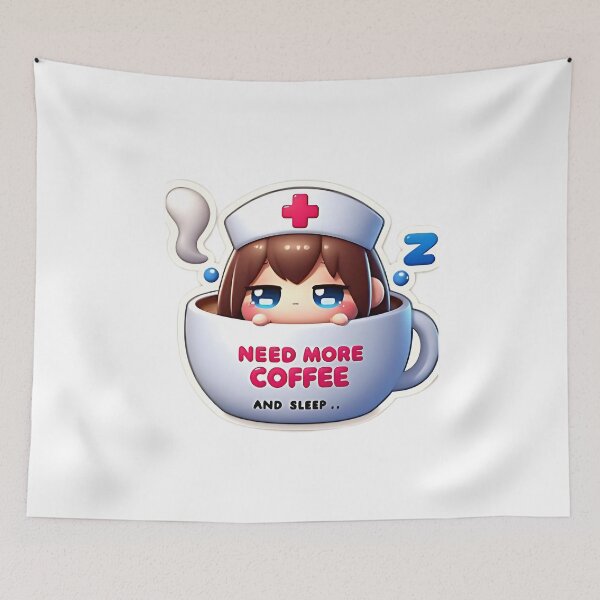 Item preview, Funny Nurse Need Coffee and Sleep Chibi Sticker designed and sold by JobVibeStudio.
