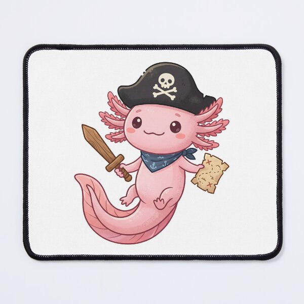 Item preview, Cute Pink Pirate Axolotl with Wooden Sword and Treasure Map designed and sold by Kvarny.