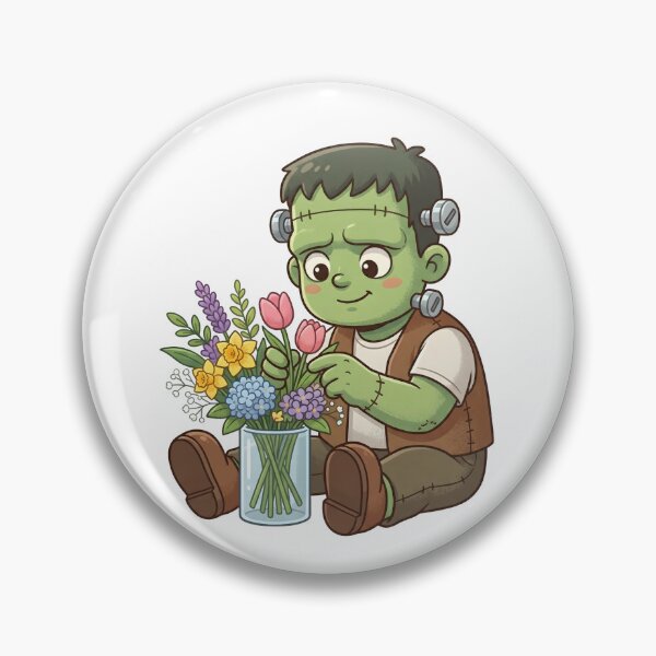 Item preview, Cute Little Frankenstein Arranging Flowers Wholesome Monster Illustration designed and sold by Kvarny.